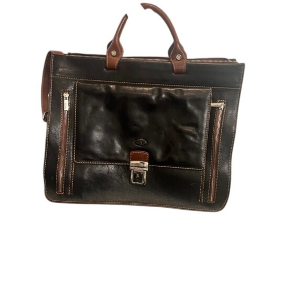 Fiorentino Leather Briefcase Laptop Bag‎ Messenger Work Travel Brown Trim